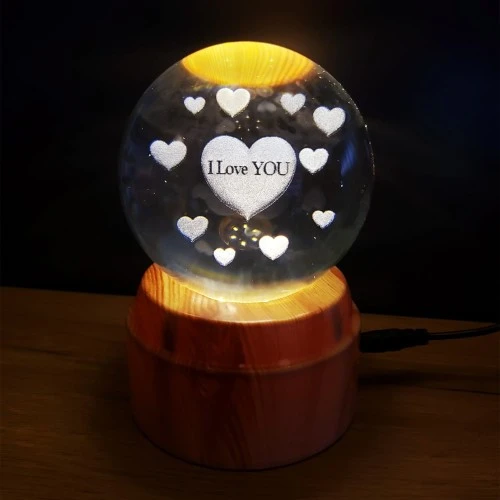 360 Derece Dönen I Love You Tasarım Standlı Cam Küre ürün görseli 1