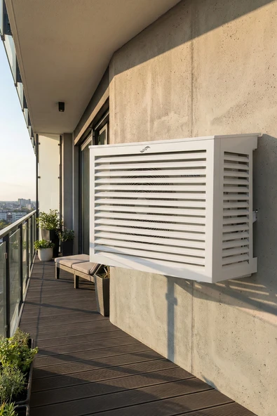 Klima Motoru/Dış Ünite Gizleme/Koruma Kafesi S 9000 BTU - 18000 BTU 98x50x70(H) Alüminyum Açılı Condor  Beyaz ürün görseli 1