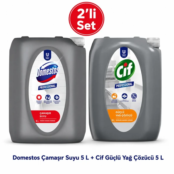 U-Pro Domestos Çamaşır Suyu ve Cif Yağ Sökücü 5 L 2’li Profesyonel Temizlik Seti ürün görseli 1