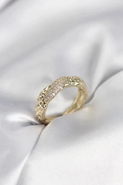 Zirkon Taşlı Puntalı Gold Renk Kadın Yüzük ürün görseli 1