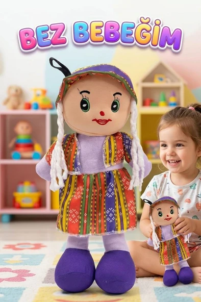 Yöresel Oyun Arkadaşım! Büyük 45cm Yöresel Elbiseli ve Şapkalı El Yapımı Oyuncak Bez Bebek ürün görseli 1