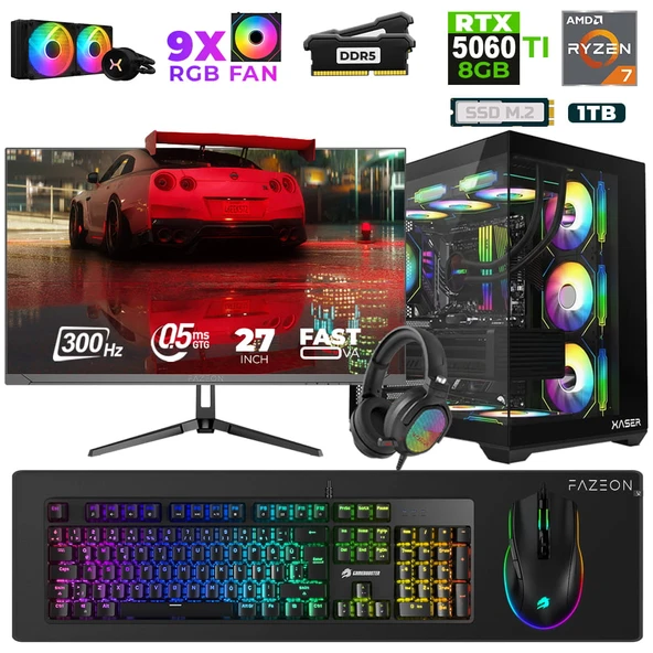 Xaser Star X490 Ryzen 7 7800X3D 16GB Ram 1TB M.2 NVMe SSD 8GB RTX5060Ti 27" 300Hz Oyuncu Bilgisayarı ürün görseli 1