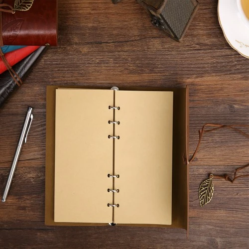 Yaprak Desenli Çizgisiz Deri Defter - Resim 2