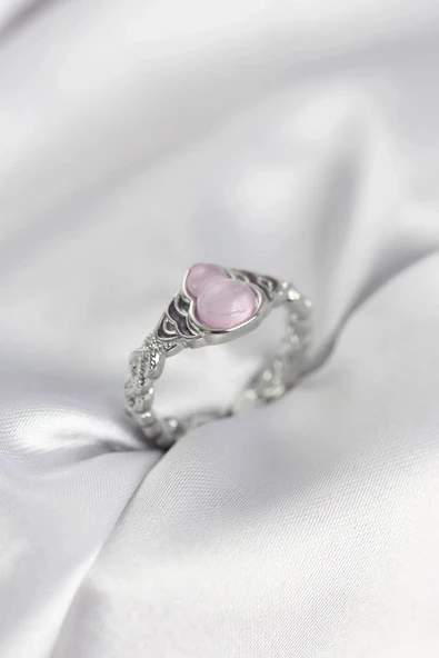 Gümüş Renk Pembe Damla Model Kadın Yüzük ürün görseli 1