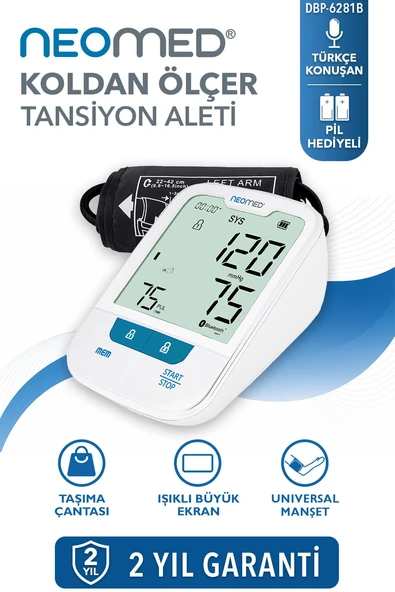 Neomed DBP-6281 Türkçe Konuşan Büyük Ekranlı Bluetoothlu Üst Koldan Dijital Tansiyon Aleti ürün görseli 1