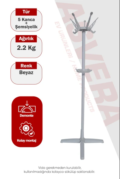 Asvera 33-006 Portatif Ayaklı Portmanto Askılık - Ekonomik Demonte Elbise Ve Şapka Askısı ürün görseli 1