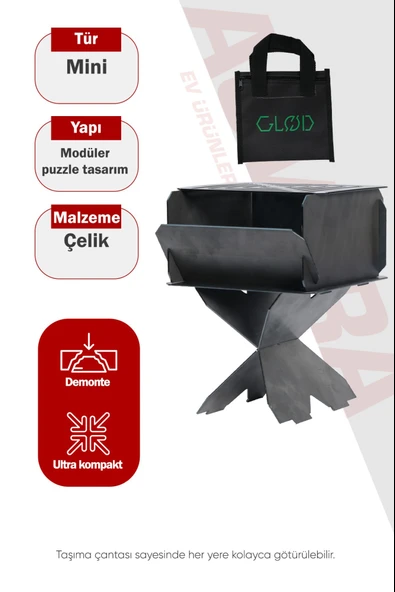 Asvera Portatif Katlanabilir Mini Mangal - 15x15 cm Taşınabilir Cep Tipi Kamp Mangalı ürün görseli 1