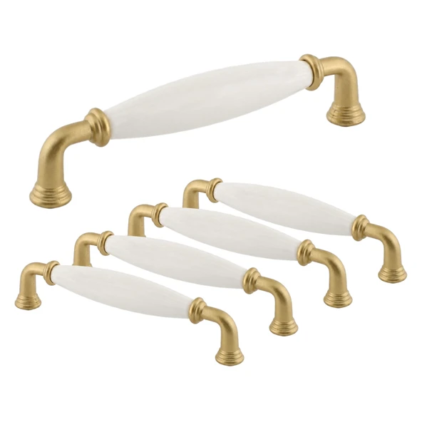 (5 Adet) Elissa Porselen Mat Altın Kulp 128 mm 12.8 cm Mobilya Çekmece Dolabı Dolap Kapak Kulb Kulpu ürün görseli 1