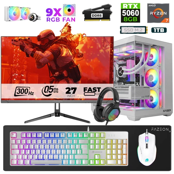 Xaser Star X460 Ryzen 7 7800X3D 16GB Ram 1TB M.2 NVMe SSD 8GB RTX5060 27" 300Hz Oyuncu Bilgisayarı ürün görseli 1