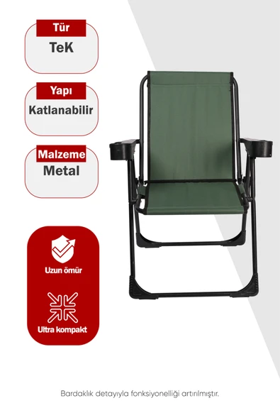 Asvera Lüks Katlanabilir Kamp Sandalyesi - Bardaklıklı Taşıma Çantalı Sağlam Piknik Sandalyesi ürün görseli 1