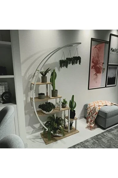 Asvera 28-018 Büyük C Tipi Dekoratif Metal Ahşap Çiçeklik - 180 cm Dev Saksı Standı Rafı ürün görseli 1
