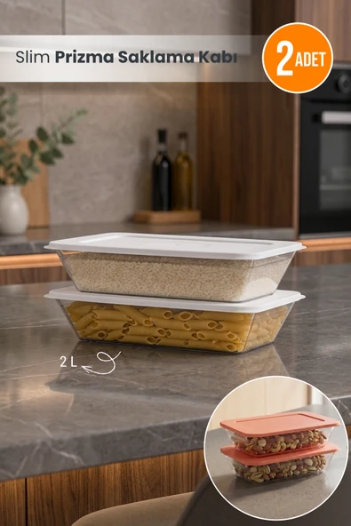 2'li Slim Prizma Saklama Kabı Erzak Kabı Bakliyat Saklama Kabı 2LT Dolapiçi Organizer ürün görseli 1