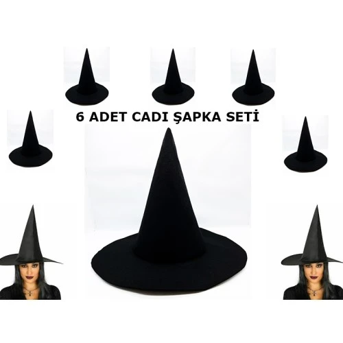 Siyah Cadı Şapkası Keçe Yetişkin Boy 6 Adet ürün görseli 1