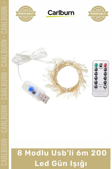 Özel Üretim Dekoratif Şerit Peri Aydınlatma Uzaktan Kumandalı 8 Modlu Usb'li 6m 200 Led Gün Işığı ürün görseli 1