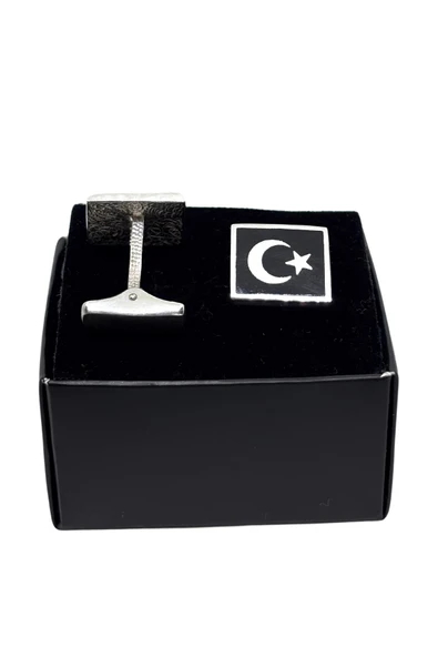 Gümüş Ay Yıldız Kol Düğmesi [FLG000004] ürün görseli 1