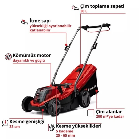 Einhell Expert GE-CM 18/33 Li (1x4,0 Ah) Akülü Çim Biçme Makinesi - 3413260 ürün görseli 1