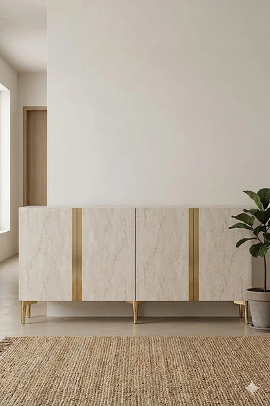 KA1598BTG ANKA Konsol ve Tv Sehpası Beyaz-Traverten-Gold 150cm ürün görseli 1
