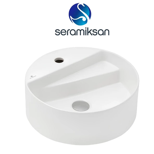 Seramiksan Livello Oval Tezgâh Üstü Batarya Delikli Beyaz Lavabo 42x42 Cm A114010H ürün görseli 1