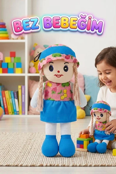 Meyveli Bebeğim! 42cm Meyve Desenli Elbiseli ve Şapkalı Oyun Arkadaşı El Yapımı Oyuncak Bez Bebek ürün görseli 1