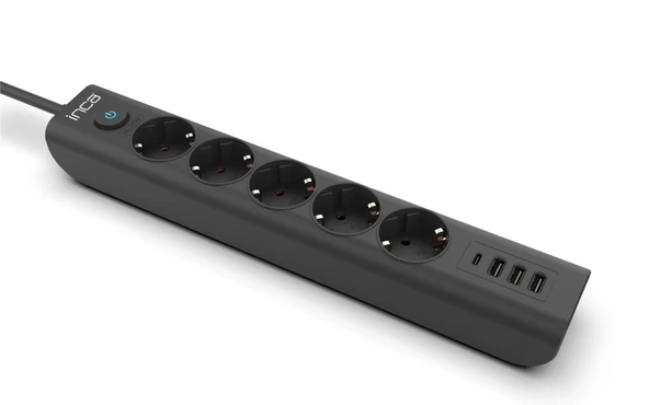 INCA IPW-44TU 5li 1,5mt Siyah 3Usb+Typ-C Akım Korumalı  Led Tuşlu Priz ürün görseli 1