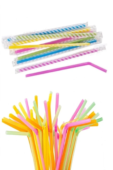 ŞeyliŞeyler - Jelatinli Körüklü Pipet Karışık Renkli 5 Paket 500 Adet ürün görseli 1