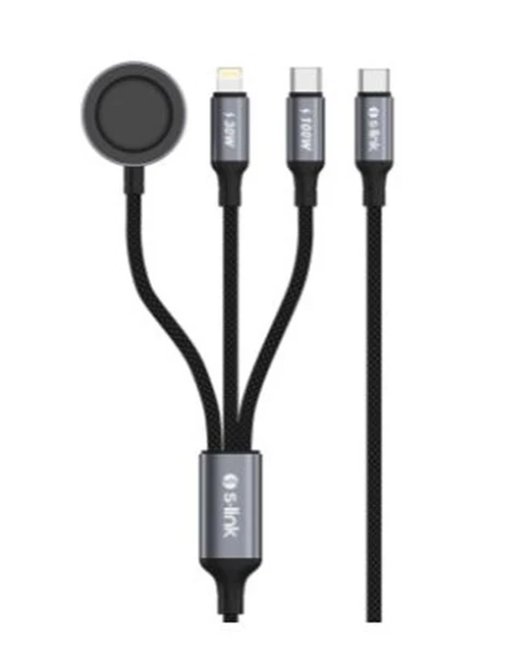 S-link Armor CLW-01 100W 1.2m Type-C to Type-C Lightning  Siyah Hızlı Şarj Kablosu ürün görseli 1