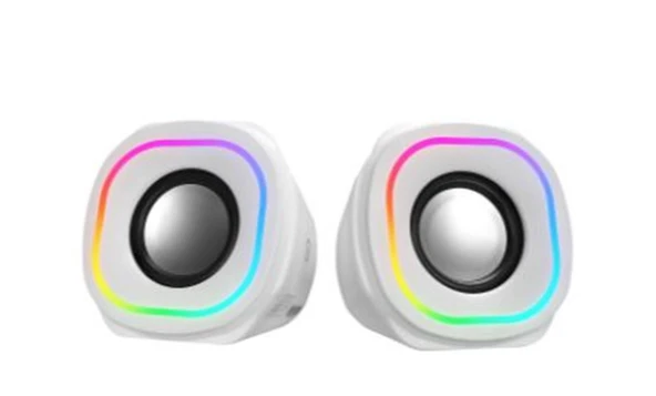 Mikado MD-180 2.0 3W-2 Beyaz RGB Aydınlatmalı USB + 3.5mm USB 5V Speaker Hoparlör ürün görseli 1