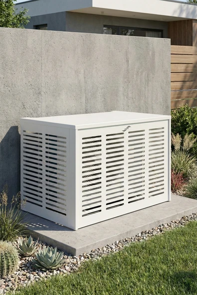 Klima Motoru/Dış Ünite Gizleme/Koruma Kafesi S 9000 BTU - 18000 BTU 98x50x70(H) Alüminyum Slotted  Beyaz ürün görseli 1