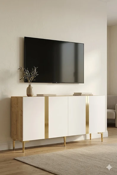 KA1598DBG ANKA Konsol ve Tv Sehpası Safirmeşe-Beyaz-Gold 150cm ürün görseli 1