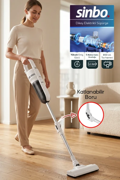 SVC-8640 Dikey Elektrikli Süpürge Katlanır Borulu, El Süpürgesi, 800 ml Toz Hazneli ürün görseli 1