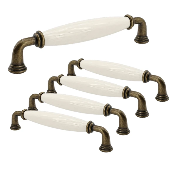 (5 Adet) Lisin Porselen Krem Antik Kulp 128 mm 12.8 cm Mobilya Çekmece Dolabı Dolap Kapak Kulb Kulpu ürün görseli 1