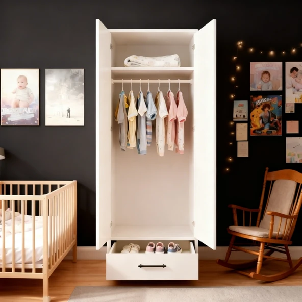 Moduleva 2 Kapaklı Çekmeli Elbise Dolabı / Gardırop - Resim 3