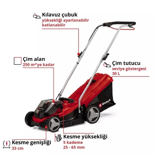 Einhell Expert GE-CM 36/33 Li (2x2,5 Ah)  Akülü Çim Biçme Makinesi - 3413210 ürün görseli 1