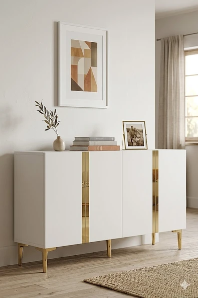 KA1598BG ANKA Konsol ve Tv Sehpası Beyaz-Gold 150cm ürün görseli 1