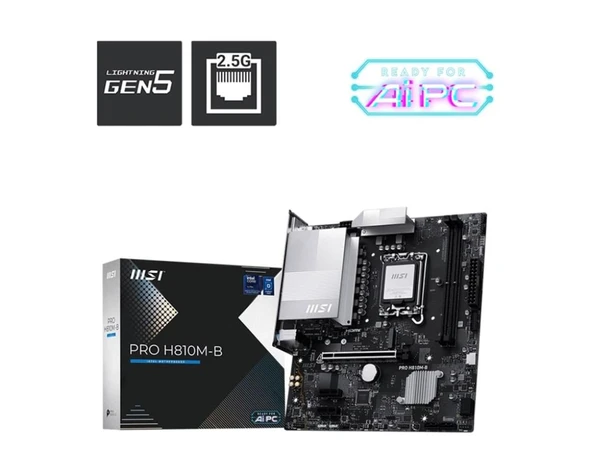 Msı Pro H810M-B Intel H810 Soket 1851 DDR5 6400+(OC)MHz mATX Gaming (Oyuncu) Anakart ürün görseli 1