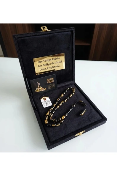 Tesbih Dünyası Premium Kadife Kutulu Tesbih, Altın Parçacıklı Tesbih, Özel Yazılı Harfli Tesbih, Altın Varaklı ürün görseli 1