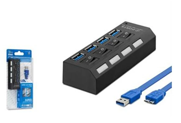 Hadron Hdx7023 Usb3.0 Hub Anahtarlı 4 Port 0,5m Siyah ürün görseli 1