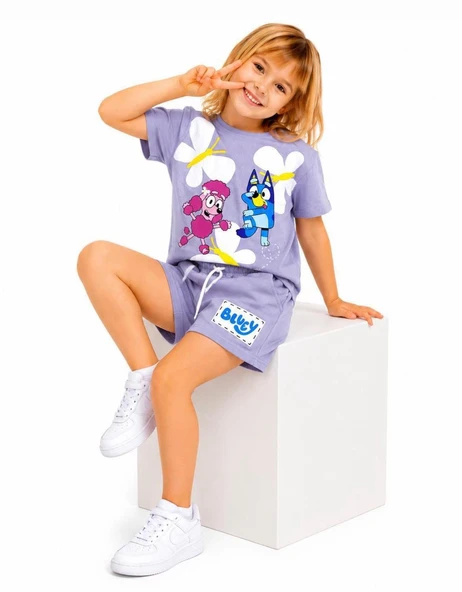 Cg Kids Bluey Lila Şort & Tshirt Kız Çocuk Alt Üst Takım ürün görseli 1