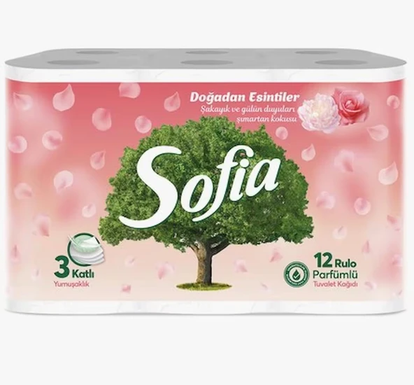 Sofia 3 Katlı 12 Rulo Parfümlü Tuvalet Kağıdı Şakayık ve Gülün Duyuları Şımartan Kokusu ürün görseli 1