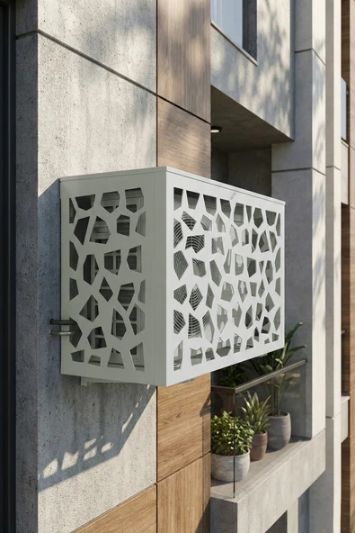 Klima Motoru/Dış Ünite Gizleme/Koruma Kafesi M 18000 BTU - 24000 BTU 110x56x85(H) Alüminyum Stone  Açık Gri ürün görseli 1