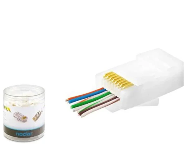 NODAR ND2406 CAT6 EZ RJ45 Konnektör 100 Adet Plastik Kutu - Beyaz ürün görseli 1