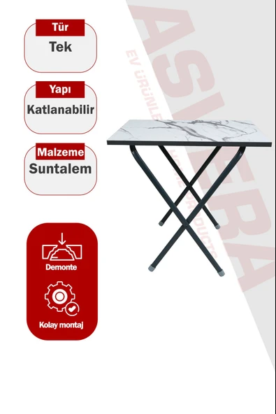 Asvera Mio 40x60 Antrasit Mermer Desenli Balkon Masası - Katlanabilir Pratik Mutfak Masası ürün görseli 1