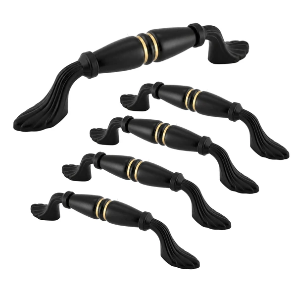 (5 Adet) Pera Porselen Siyah Gold Kulp 128 mm 12.8 cm Mobilya Çekmece Dolabı Dolap Kapak Kulb Kulpu ürün görseli 1