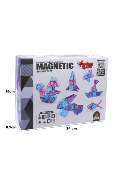 Vardem 70 Parça 7,5 Cm Manyetik Yapı Blokları - Resim 3
