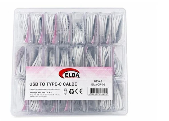 Elba CP-05 P-BUT6 Şeffaf Kutulu Usb To Type-c 6 Amper 24lü Beyaz Şarj Kablosu ürün görseli 1