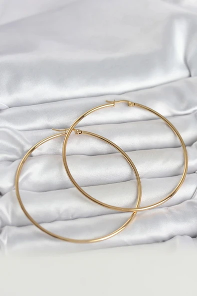 316L Çelik Gold Renk 70 mm Kadın Halka Küpe ürün görseli 1