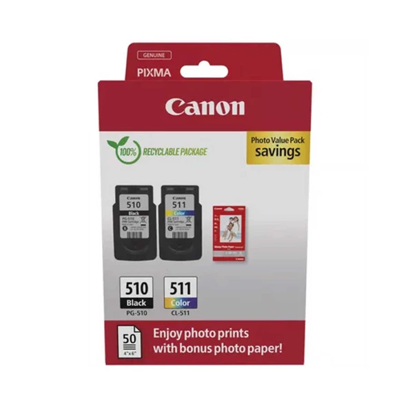 Canon PG-510-CL-511-2970B010 + 50 Fotoğraf Kağıtlı Orijinal Kartuş Paketi ürün görseli 1