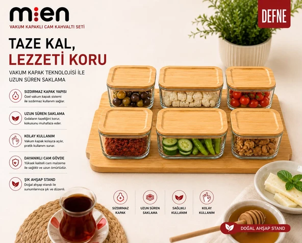 MİEN Bambu Kapaklı Cam Kahvaltı Seti ürün görseli 1