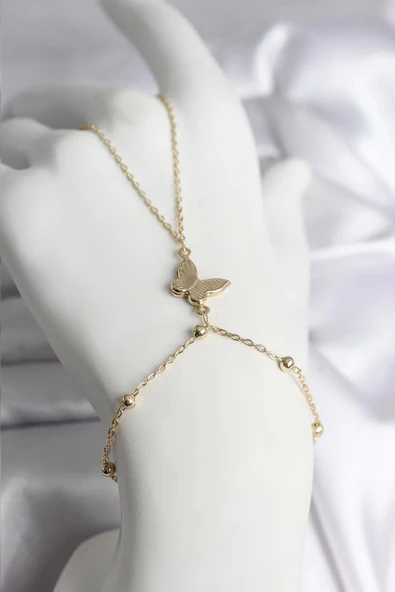 316L Çelik Gold Renk Kelebek Model Kadın Şahmeran ürün görseli 1
