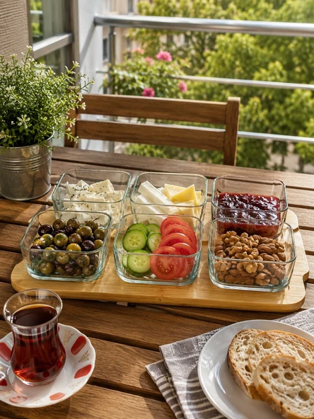 MİEN Bambu Kapaklı Cam Kahvaltı Seti - Resim 2